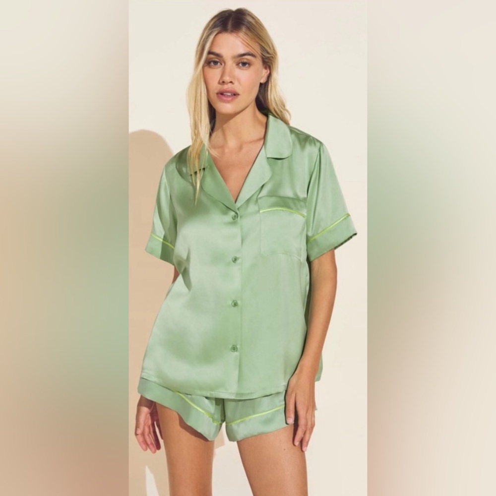 Eberjey Satin Short Pajama Set in Light Green